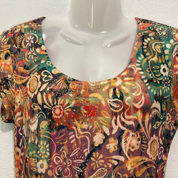 Peruvian Connection Floral Short Sleeve Dress Pleated skirt Multicolor Pocket S - Picture 8 of 14